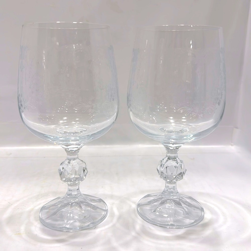 Bohemia Crystal Etched Cascade Water Goblets 6.5” Tall Set of 2 pieces. A2527.